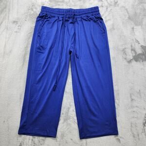 NEW TARSE Pants Womens M Blue Pull On Crop Capri Yoga Loose Soft Skin Friendly